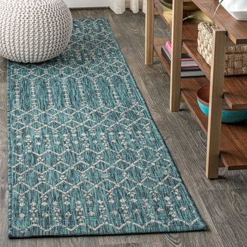 Ourika Moroccan Geometric Textured Weave Indoor/outdoor Runner Rug